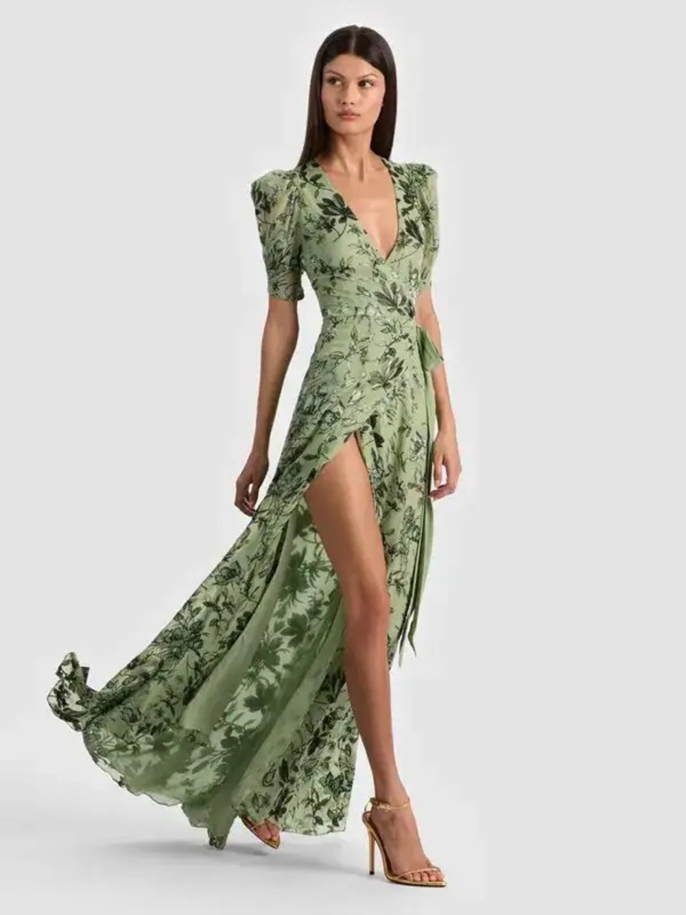 NWT Alice + Olivia tiana silk burnout maxi dress Green Size 0